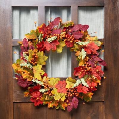 Leaves and Berries Artificial Fall Harvest Wreath - 20-Inch, Unlit