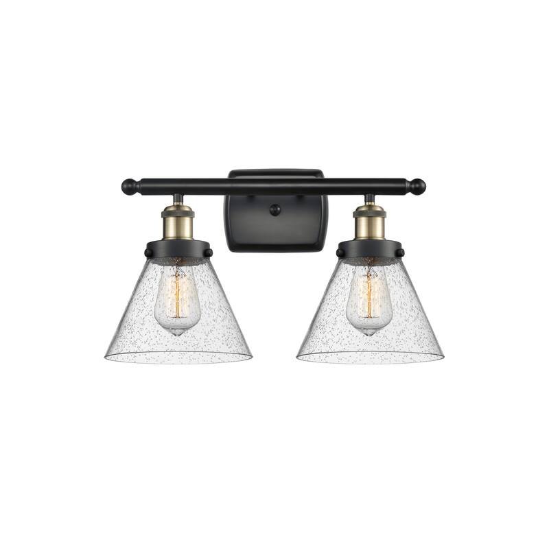 Innovations Lighting Ballston Urban Cone - 2 Light 18" Bath Vanity Light - Black Antique Brass/Seedy