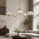 preview thumbnail 9 of 15, Modern Gold 5-Light Wheel Chandelier Globe Colored Glass Light for Dining Living Room - W 41.5" x D 8" x H 12"
