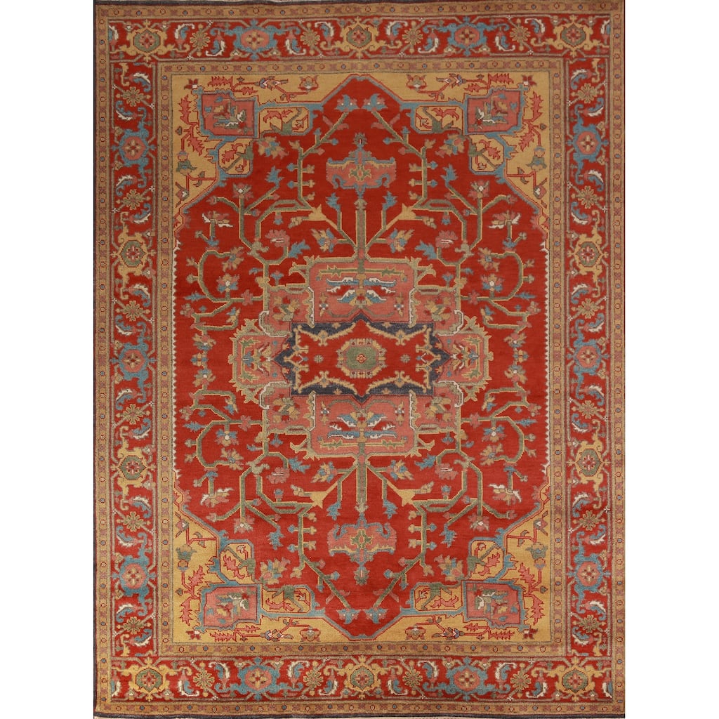 Heriz Serapi Indian Area Rug Hand-Knotted Wool Carpet - 9'0"x 11'10"