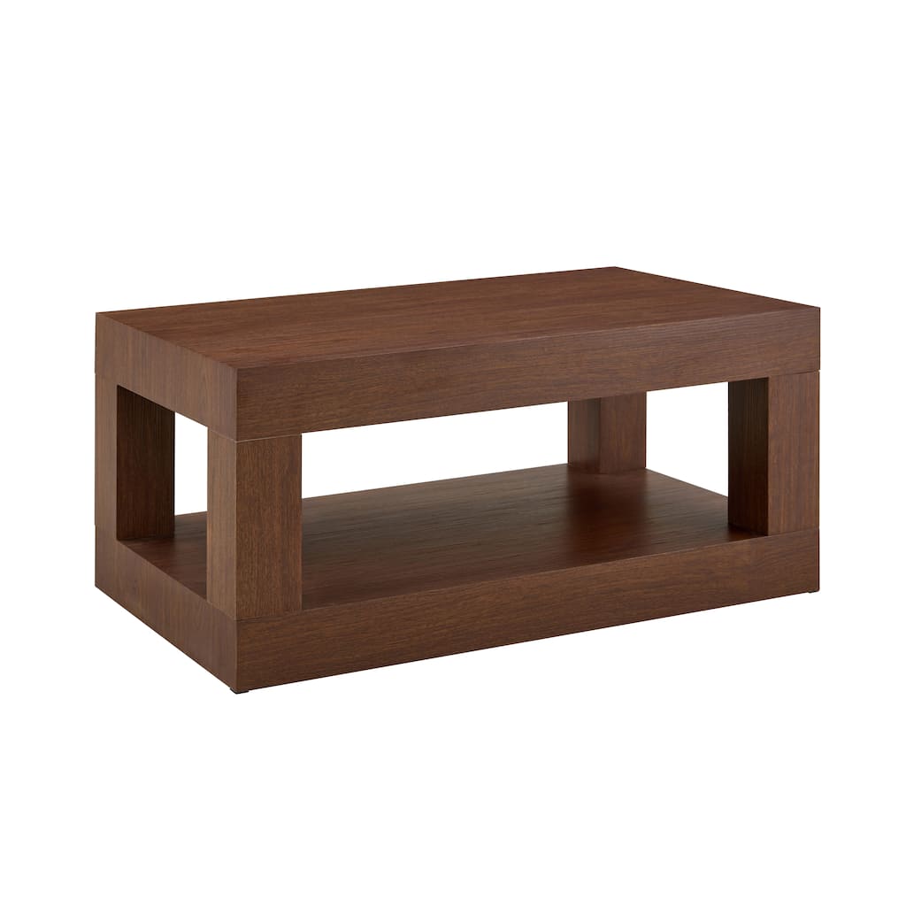 2-Tier Walnut Coffee Table Rectangular Center Table with Open Storage Shelf, Sofa Table Side Table End Table