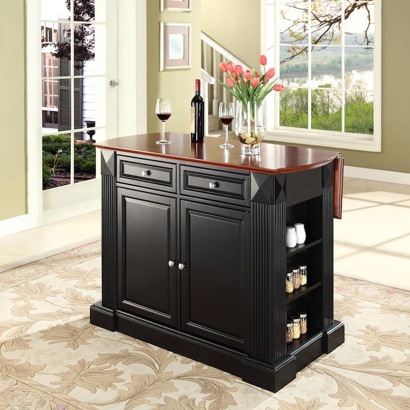 Kitchen Island Cart Drop Leaf Countertop Storage White Cherry Wood