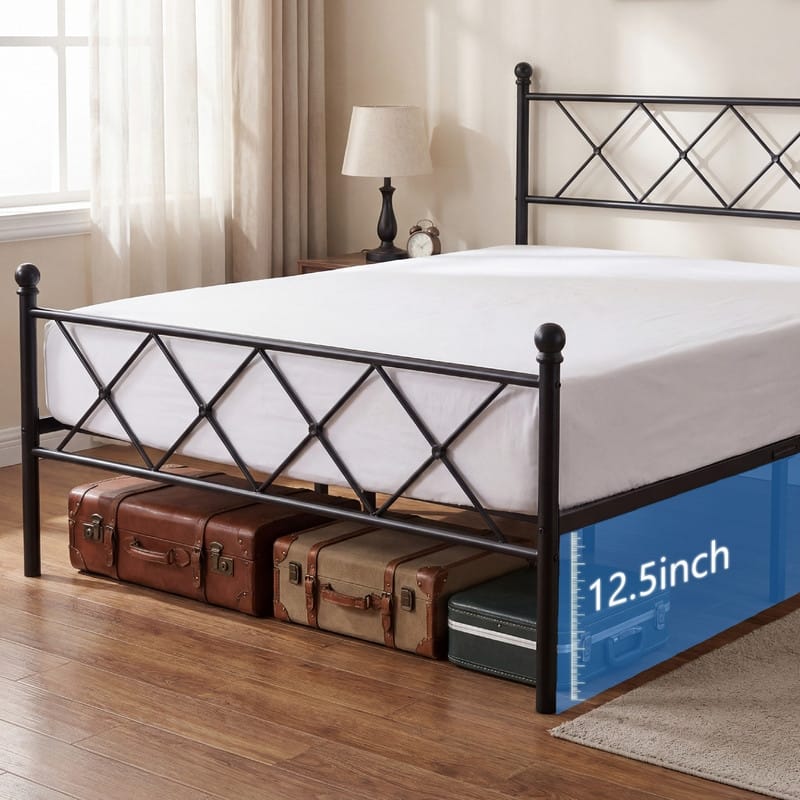 Full Size Metal Platform Bed with RGB LED Lights,Charging Station,Heavy Duty,Remote and App Control,Under Bed Storage