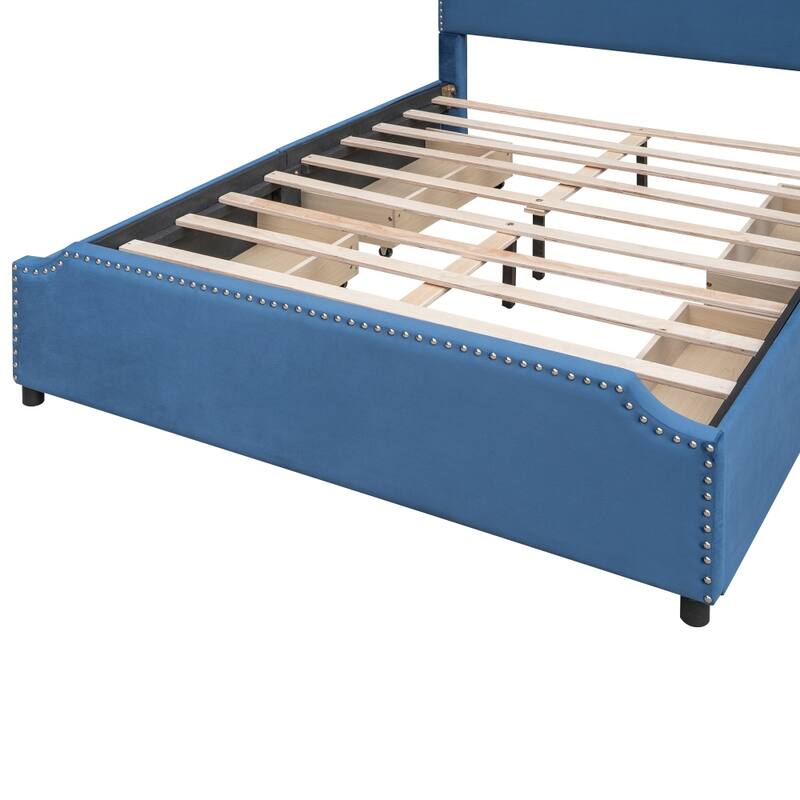 Queen Size Upholstered Platform Bed with 4 Drawers