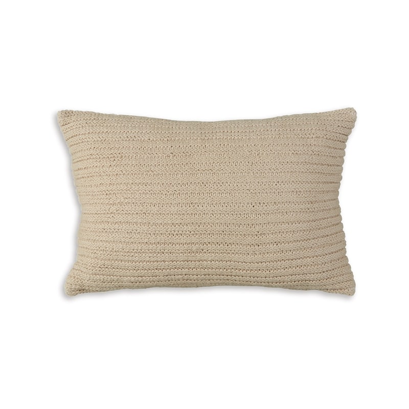 14 x 20 Lumbar Accent Throw Pillow, Ribbed Tan Brown Cotton, Polyfill