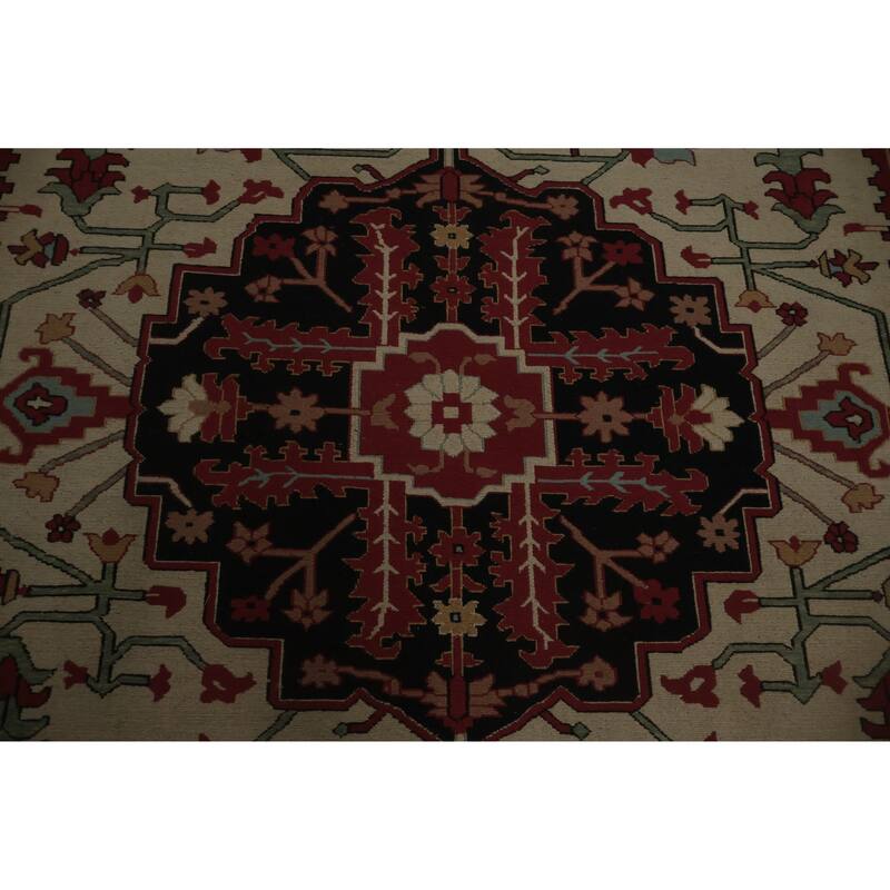 Hand Knotted Oriental 100% Wool Carpet Traditional Geometric Beige & Ivories Sumak Area Rug - 12' 1'' X 9' 1''