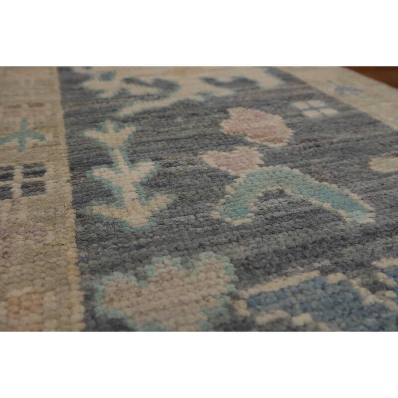 Beige Oushak Turkish Rug Hand-Knotted Oriental Wool Carpet - 8'11"x 11'11"