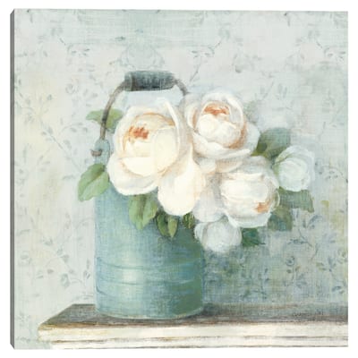 June Roses I White Blue Crop by Danhui Nai Canvas Art Print
