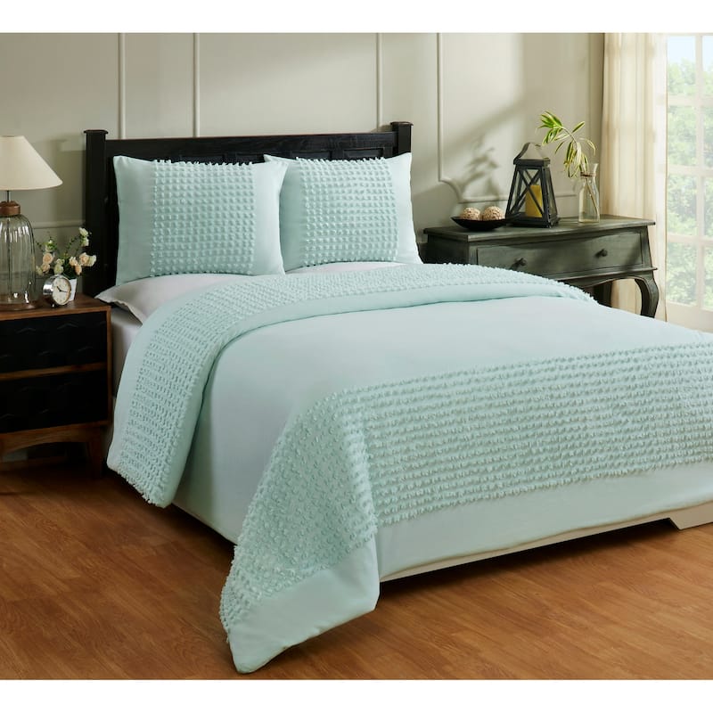Better Trends Olivia Comforter Set 100% Cotton Tufted Soft Plush Chenille Machine Washable Tumble Dry - Turquoise - Twin