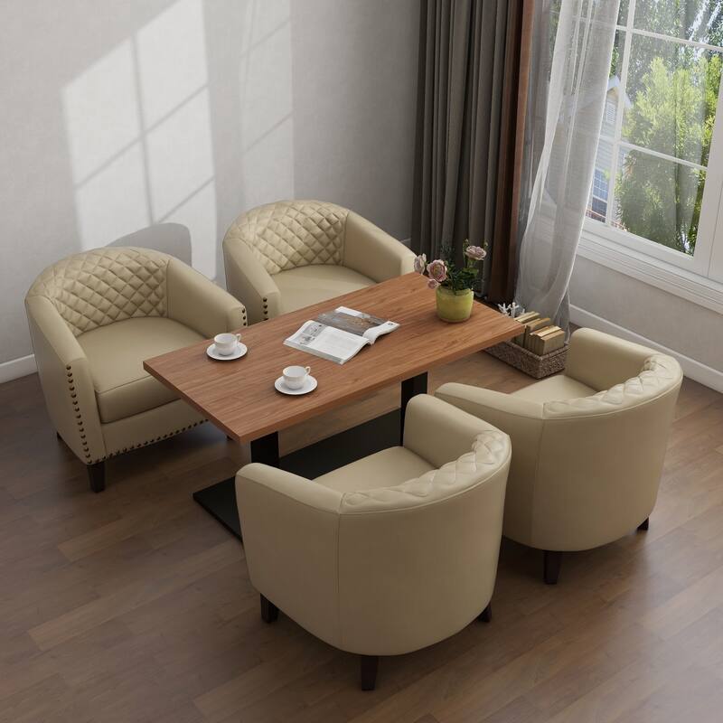 Modern Leather Nailheads Trim Barrel Accent Chairs with Wood Legs