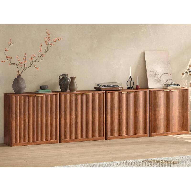 126" Buffet Cabinet with Storage, Fluted Sideboard with Adjustable Shelves for Living Room, Dining Room, Kitchen - Walnut