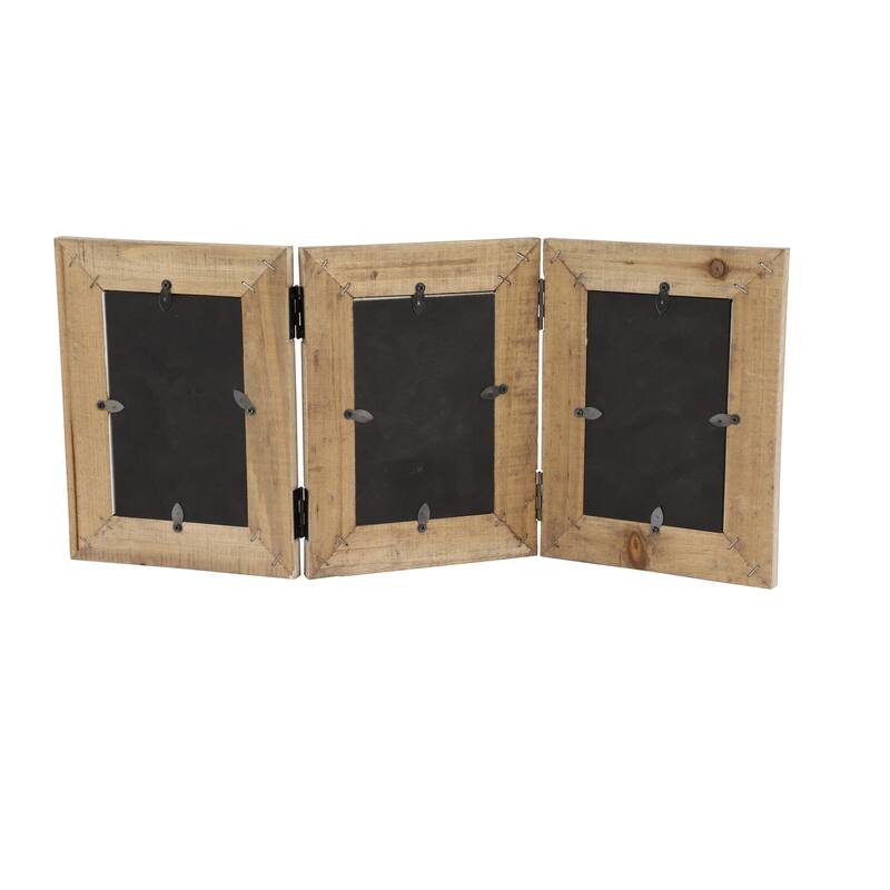 Brown Wood Beaded 3 Slot Photo Frame