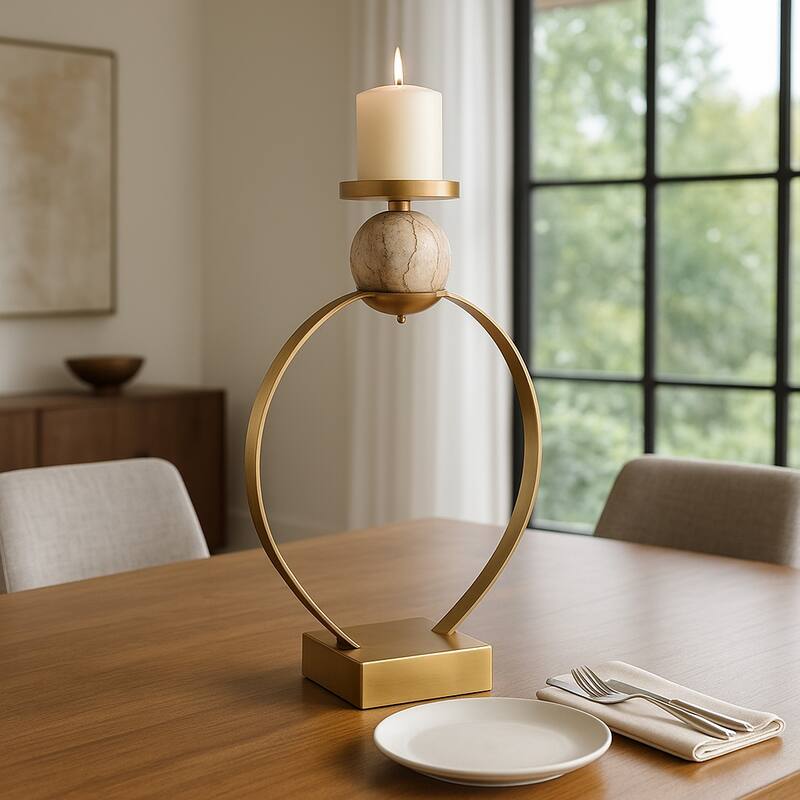 Candle Holder - Metal with Marble Sphere