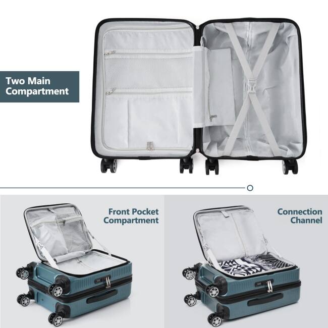 20 Inch Front Open Hardshell Luggage with Front Pocket and USB Port, 1 Portable Carrying Case