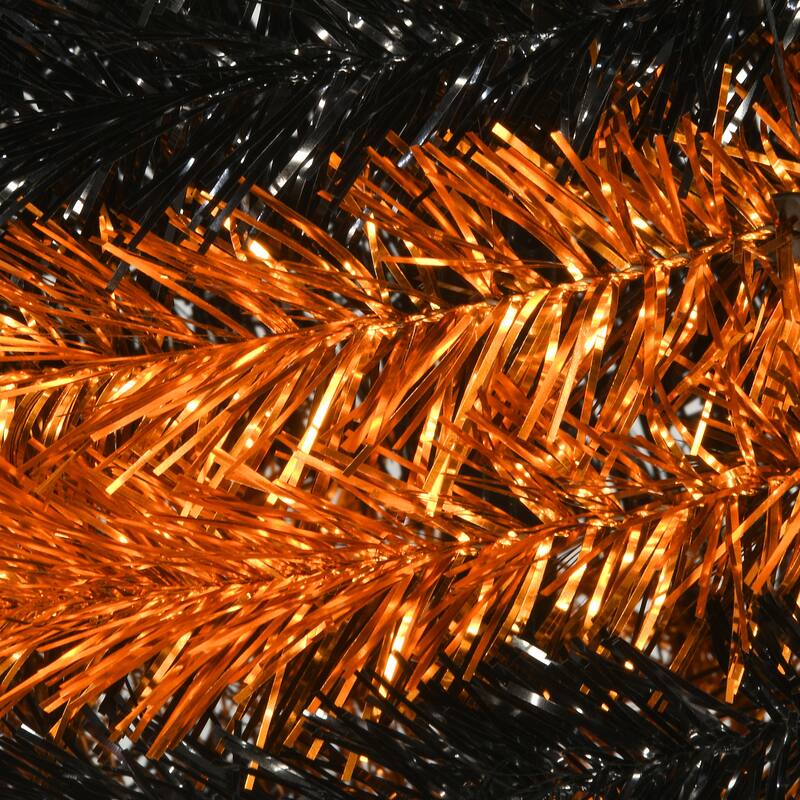 National Tree Company Halloween Artificial Tree, Black and Orange, Tinsel, Includes Stand, 7.5 Feet