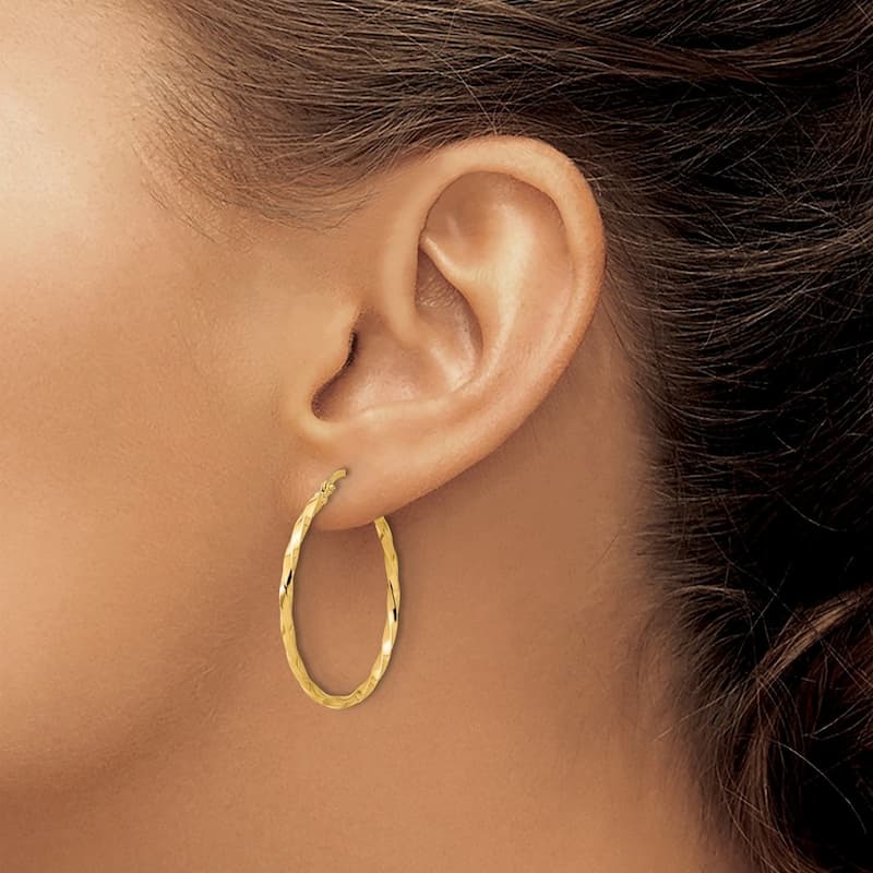 Curata 14k Yellow Gold Polished and Twisted Hoop Earrings - 33.5x31.9mm
