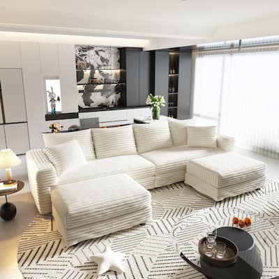 102" Modular Cloud Sectional Couch with 2 Ottoman, Pillows Modern Upholstered Sofa, Convertible Corduroy Couches for Living Room