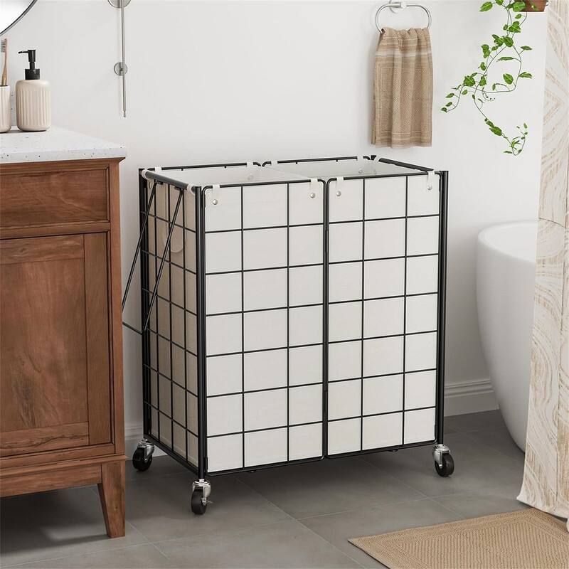 Double Laundry Hamper with Wheels - 22"L x 13"W x 26.4"H