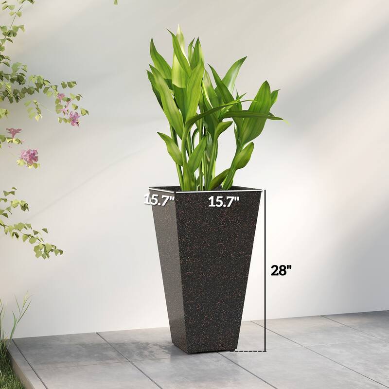 Outsunny 28 Inch Tall Planters for Outdoor Plants, Set of 3 Plastic Flower Pots with Marble Finish and Drainage Holes