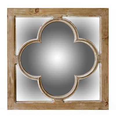 HomeRoots 10" Natural Brown With Whitewash Square Wall Mounted Accent Mirror - 24
