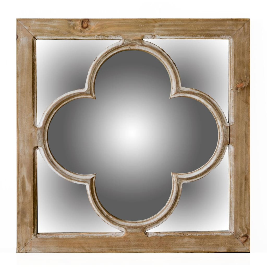 HomeRoots 10" Natural Brown With Whitewash Square Wall Mounted Accent Mirror - 24