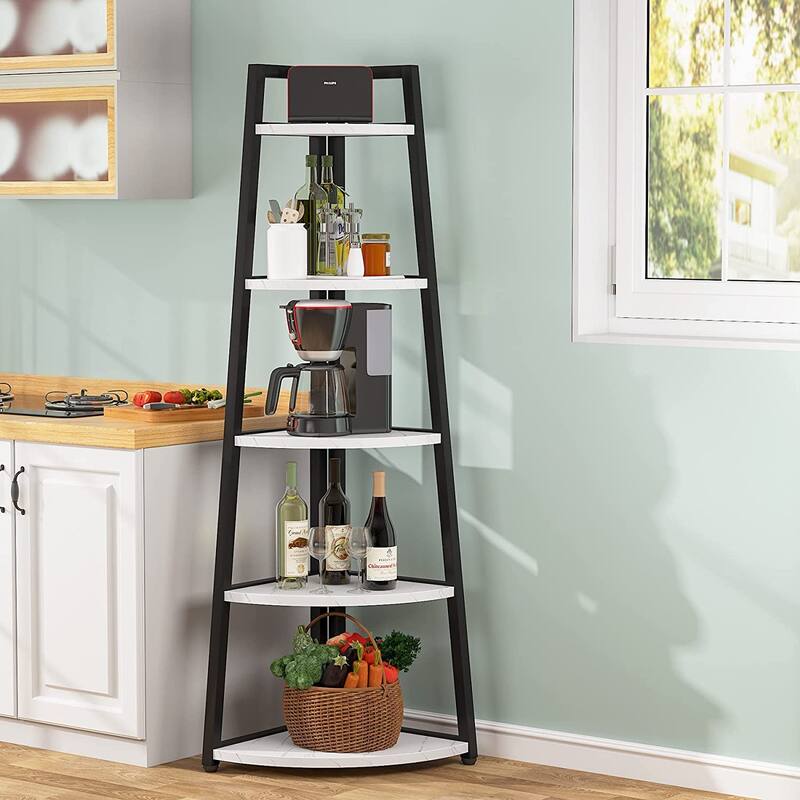 70 inch Tall Corner Shelf, 5 Tier Bookshelf Bookcase, Modern Corner Ladder Shelf Plant Stand for Living Room