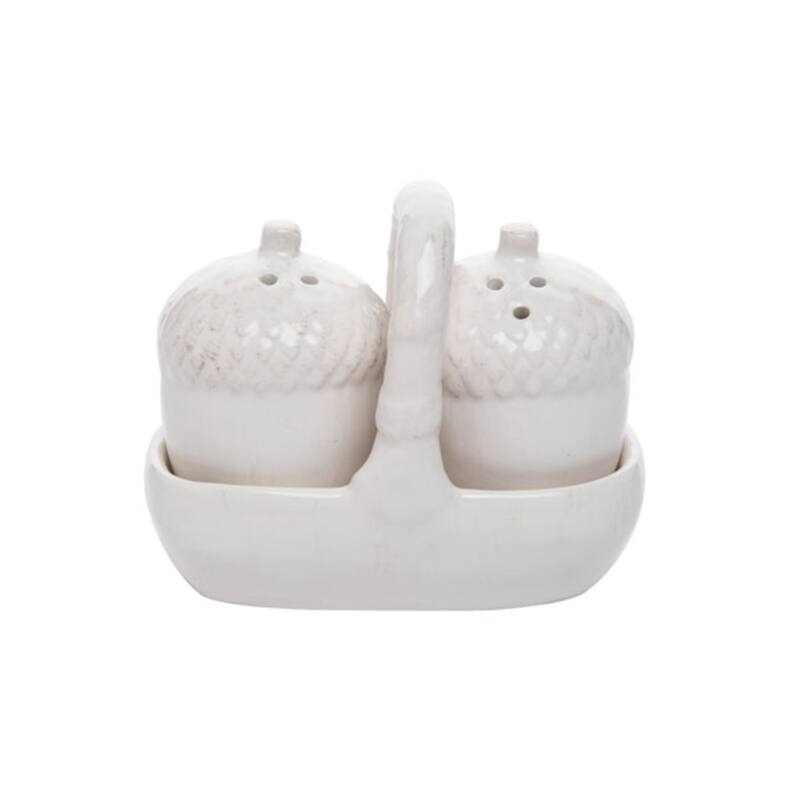 Transpac Dolomite 4 in. White Harvest Acorn Salt and Pepper Shakers Set of 3