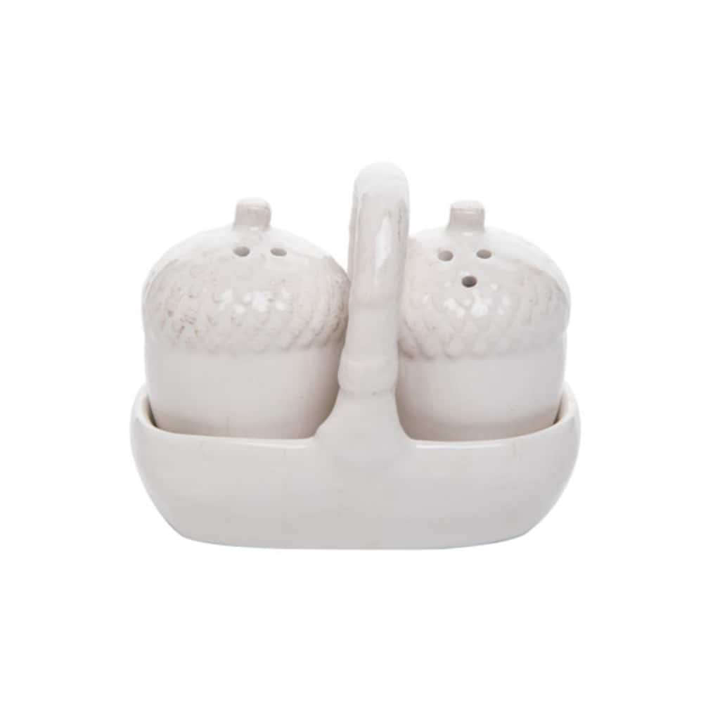 Transpac Dolomite 4 in. White Harvest Acorn Salt and Pepper Shakers Set of 3
