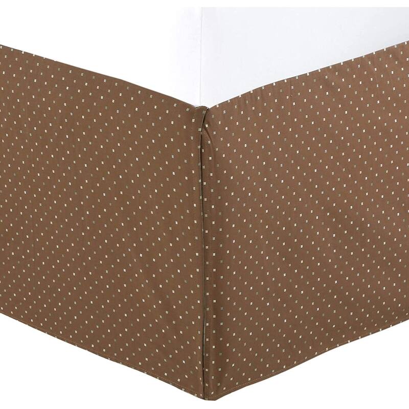Light Brown Tan Dot Pattern Bed Skirt Cotton Yarn Dyed Pleated Dust Ruffle with Split Corners, Tailored 16" Drop - Queen