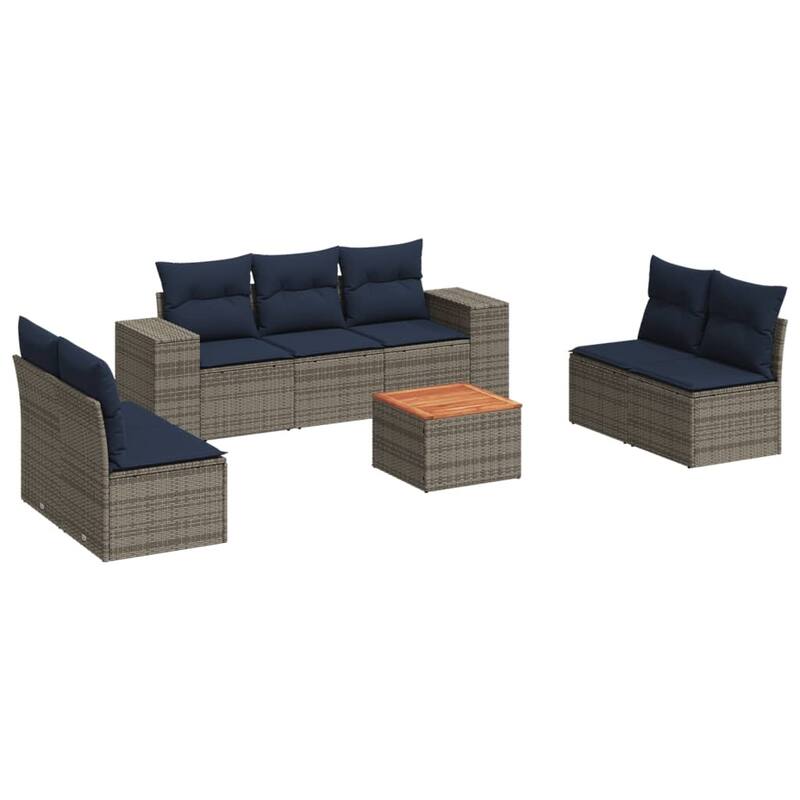 vidaXL Patio Sofa Set with Cushions Outdoor Furniture 8 Piece Poly Rattan - 21.7x 24.4x 27.2