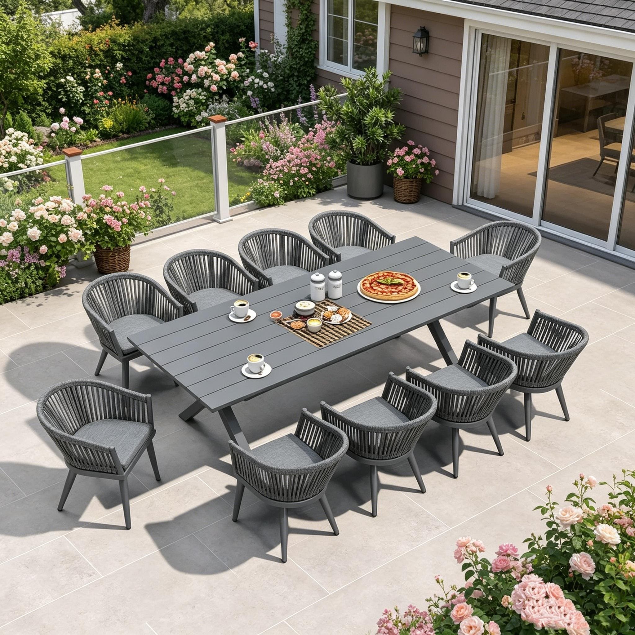 PURPLE LEAF Outdoor Dining Set with Patio Aluminium Dining Table and Wicker Rattan Chairs