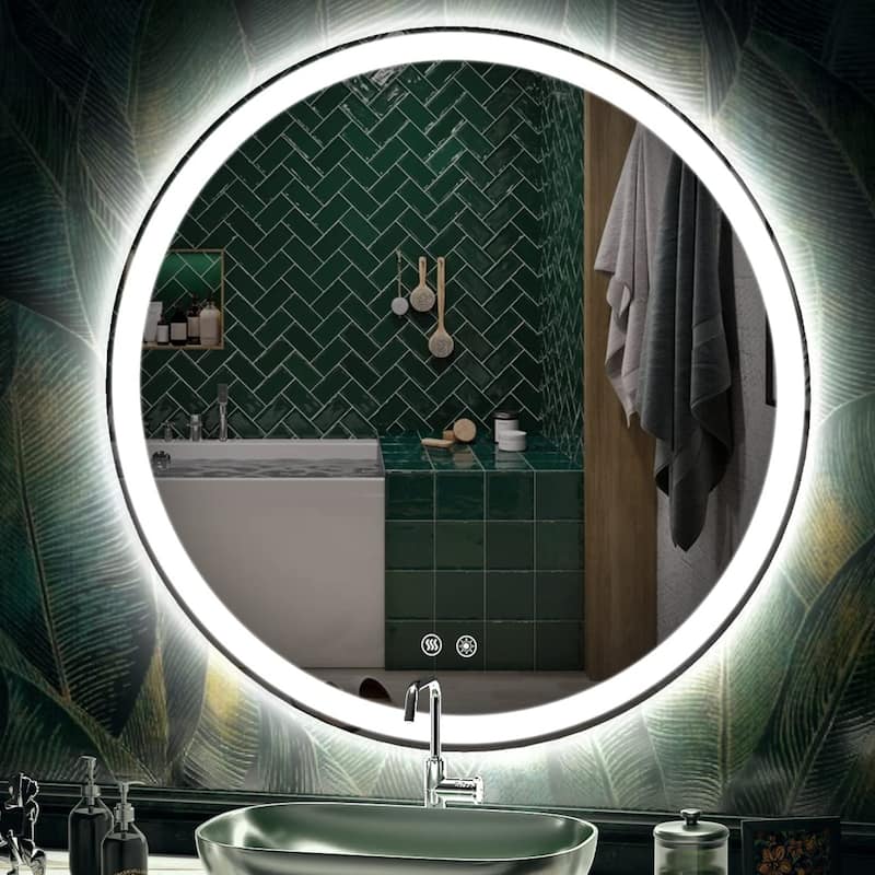 LED Lighted Dimmable Anti Fog Frameless Rounded Vanity Mirror - 36"