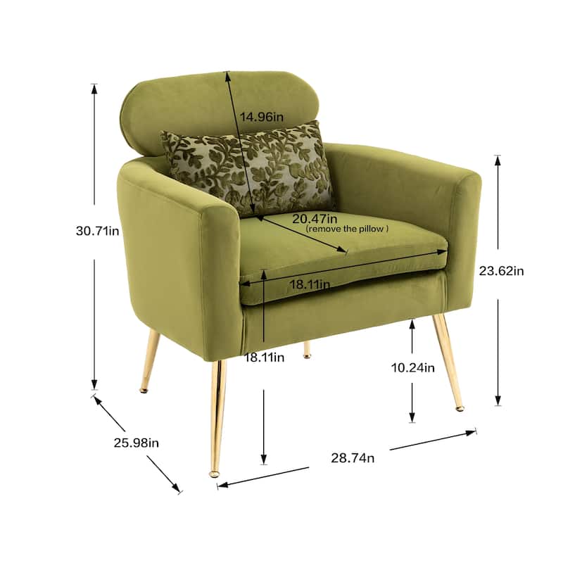 Velvet Upholstered Accent Chair With A Pillow