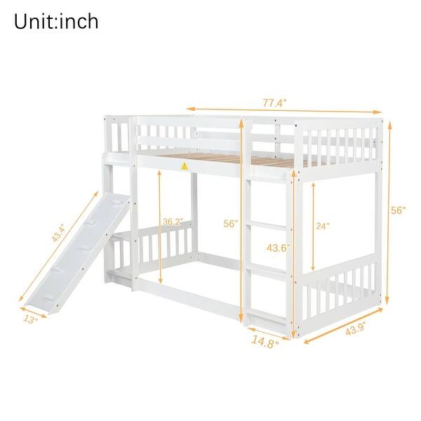 Twin Over Twin Floor Bunk Bed, Fun Design of Climbing Ramp
