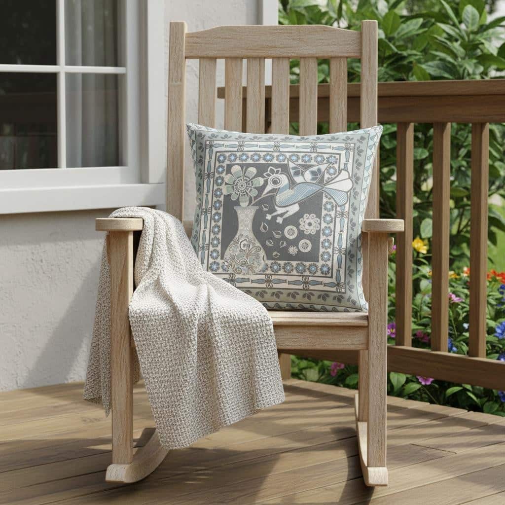 HomeRoots 18" x 18" Black and Blue Peacock Blown Seam Floral Indoor Outdoor Throw Pillow - 18.00' X '5.00' X '18.00