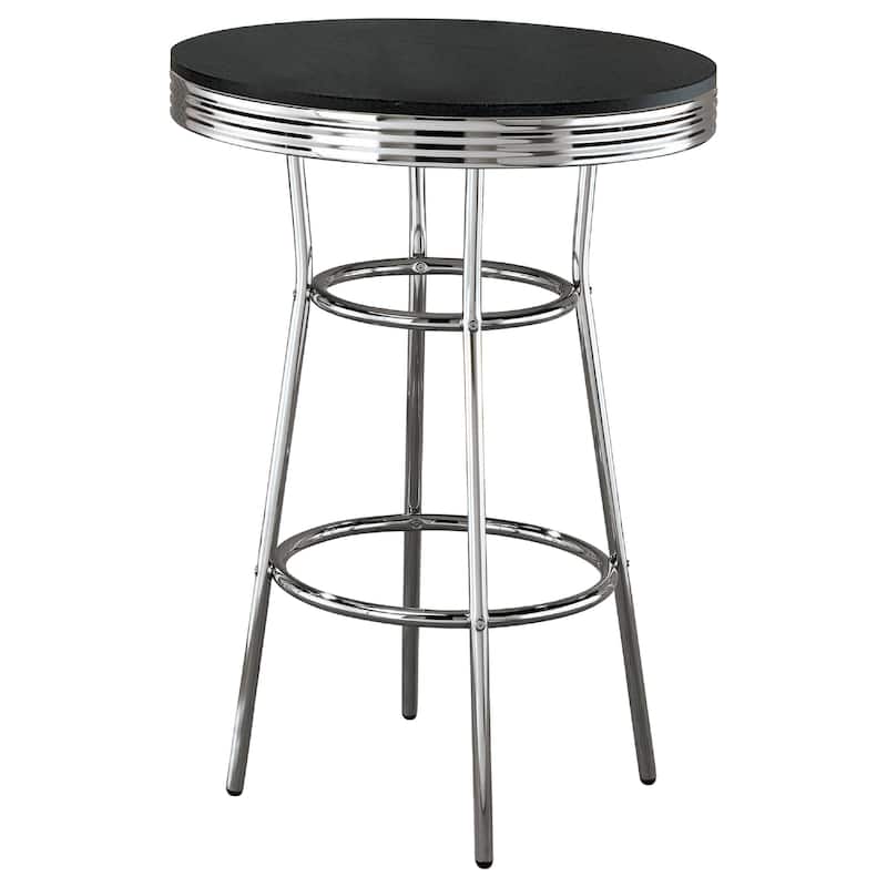 Loy 3 Piece Retro Bar Table Set, Round Black Top, 2 Stools, Chrome