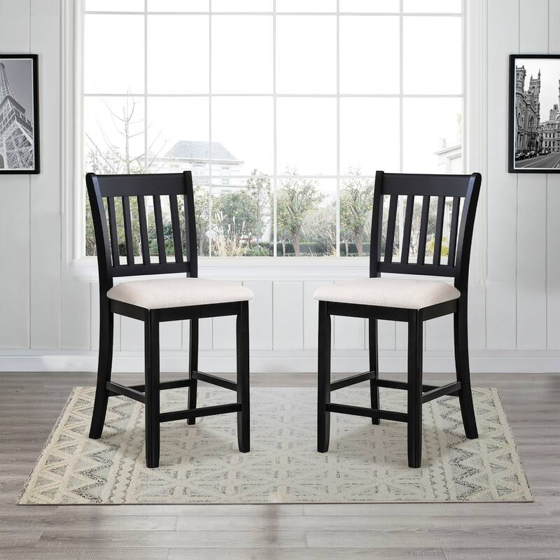 Modern Solid Wood 2 Piece Bar Dining Chair Set with Cushions, Slatted Backrest for Dining Room Kitchen Living Room Bedroom