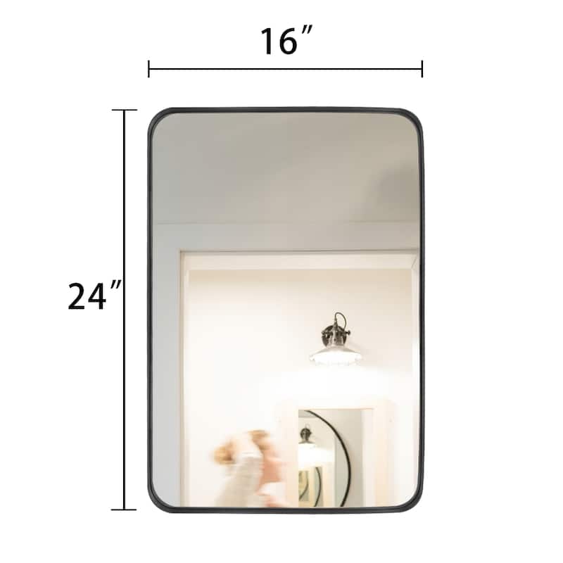 Modern Rectangle Bathroom Vanity Mirror with Metal Frame and Round Corners for Vertical/Horizontal