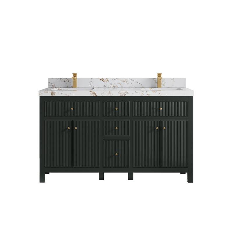 Willow Collections 60 in W x 22 in D Sonoma Free Standing Reeded Double Sink Bathroom Vanity with Countertop