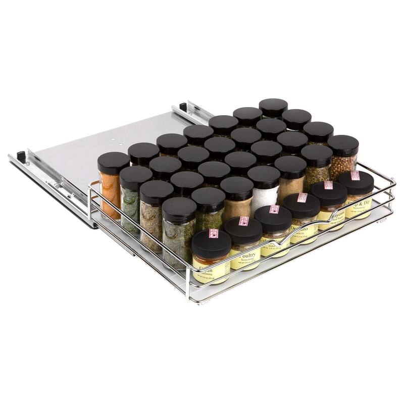 Pull Out Cabinet Organizer,Cans Heavy Duty with Lifetime Limited Warranty Pull Out Spice Rack- Chrome14-3/8"Wx10-1/2"D x 2-3/4"H