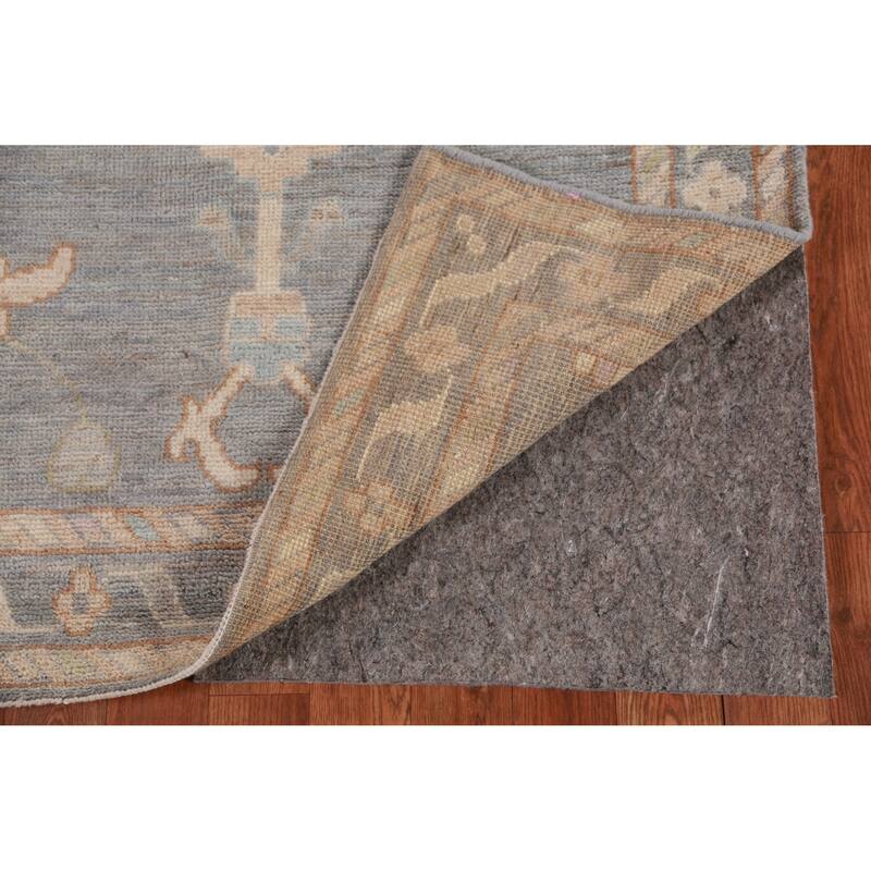 Hand Knotted Oriental 100% Wool Carpet Transitional Floral Greys & Charcoal Oushak Runner Rug - 11' 10'' X 3' 0''
