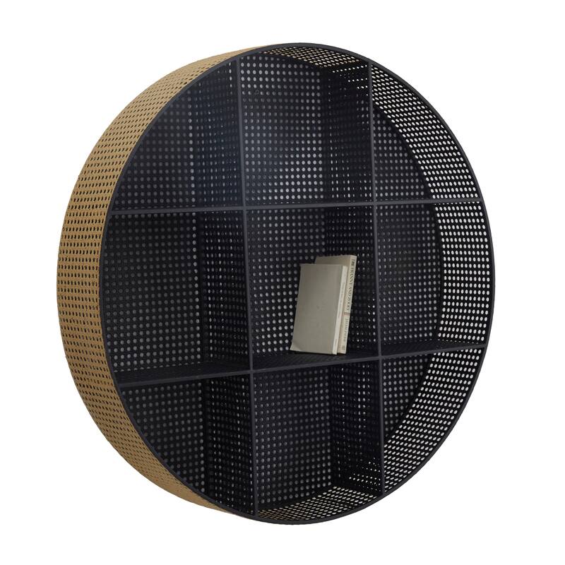 Black Metal Round 8 Cubbies Wall Shelf - 32"W, 32"H