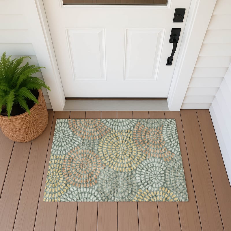 Machine Washable Indoor/ Outdoor Casual Ric Chantille Rug - Basil - 1'8" x 2'6"