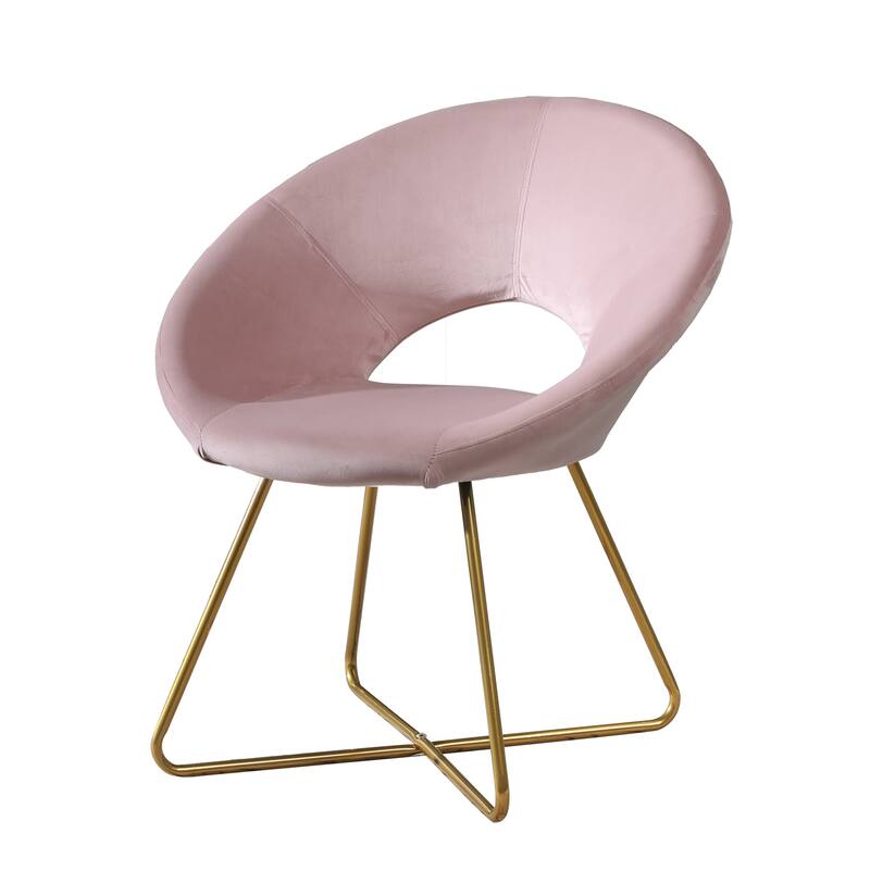 Pink Modern 28" Polyester Upholstered Accent Chair with Gold Tone Finished Base and Metal Sled Legs