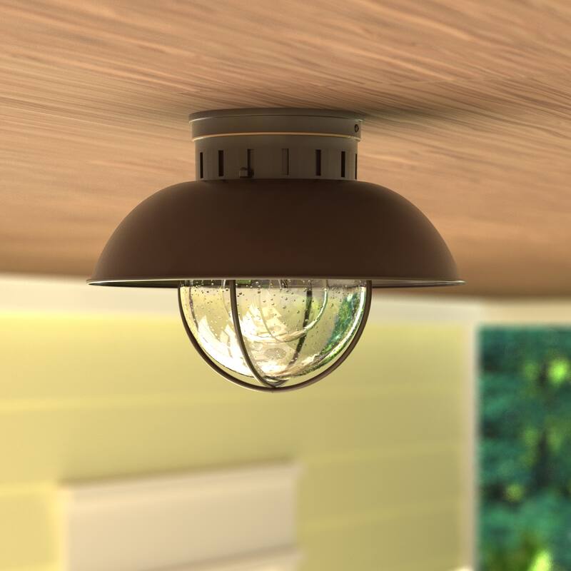 Harwich Bronze Coastal Barn Dome Outdoor Flush Mount Ceiling Light Clear Glass - 10-in W x 7.75-in H x 10-in D