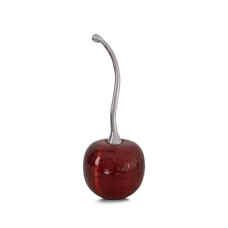 HomeRoots 14" Red And Silver Aluminum Cherry Tabletop Sculpture - 5.25 in. x 14.00 in. x 5.25 in.