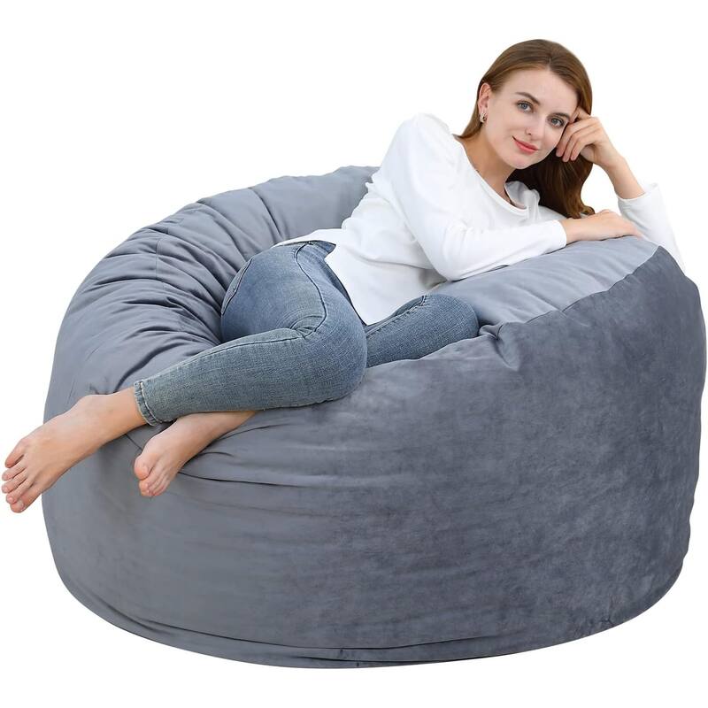 4FT Round Beanbag, with Velvet Cover - Grey
