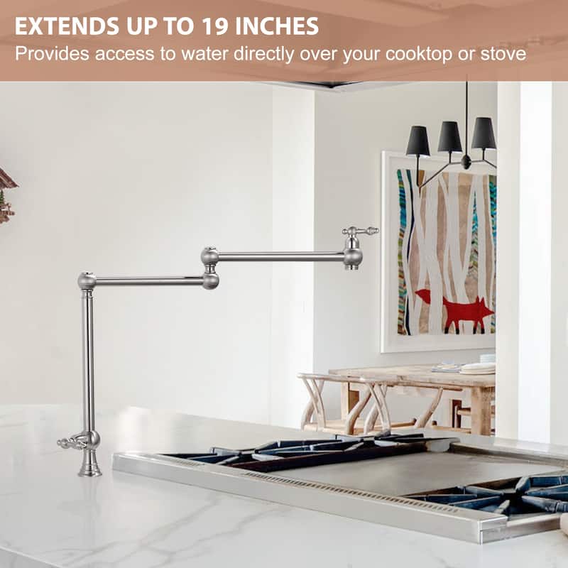 WOWOW 2-Handle Deck Mount Pot Filler Kitchen Faucet with Dual Swing Joints Design