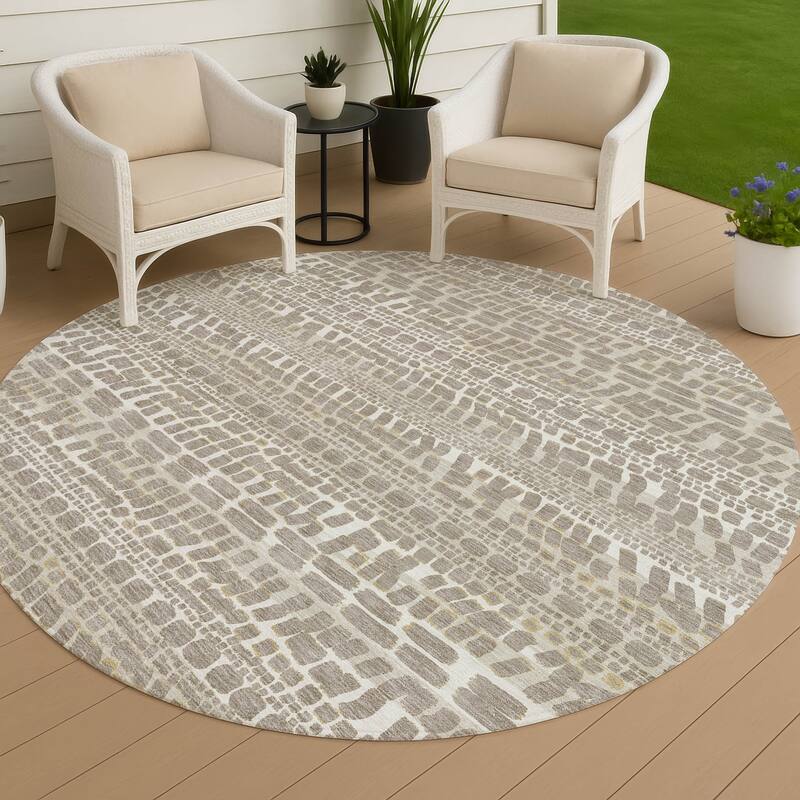Machine Washable Indoor/ Outdoor Modern Winfield Chantille Rug - Khaki - 8' x 8'