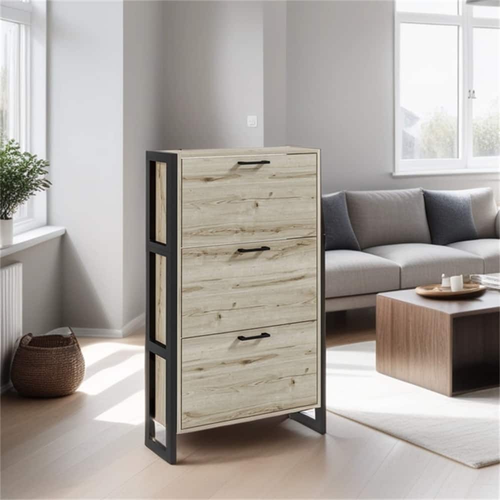 Freestanding Shoe Cabinet with 3 Flip Drawers - N/A